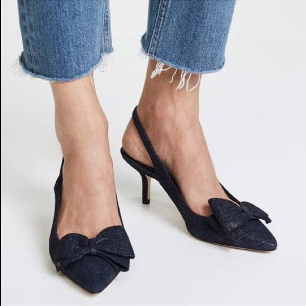 Tory Burch Rosalind Navy Suede Slingback Pumps Size 9.5
